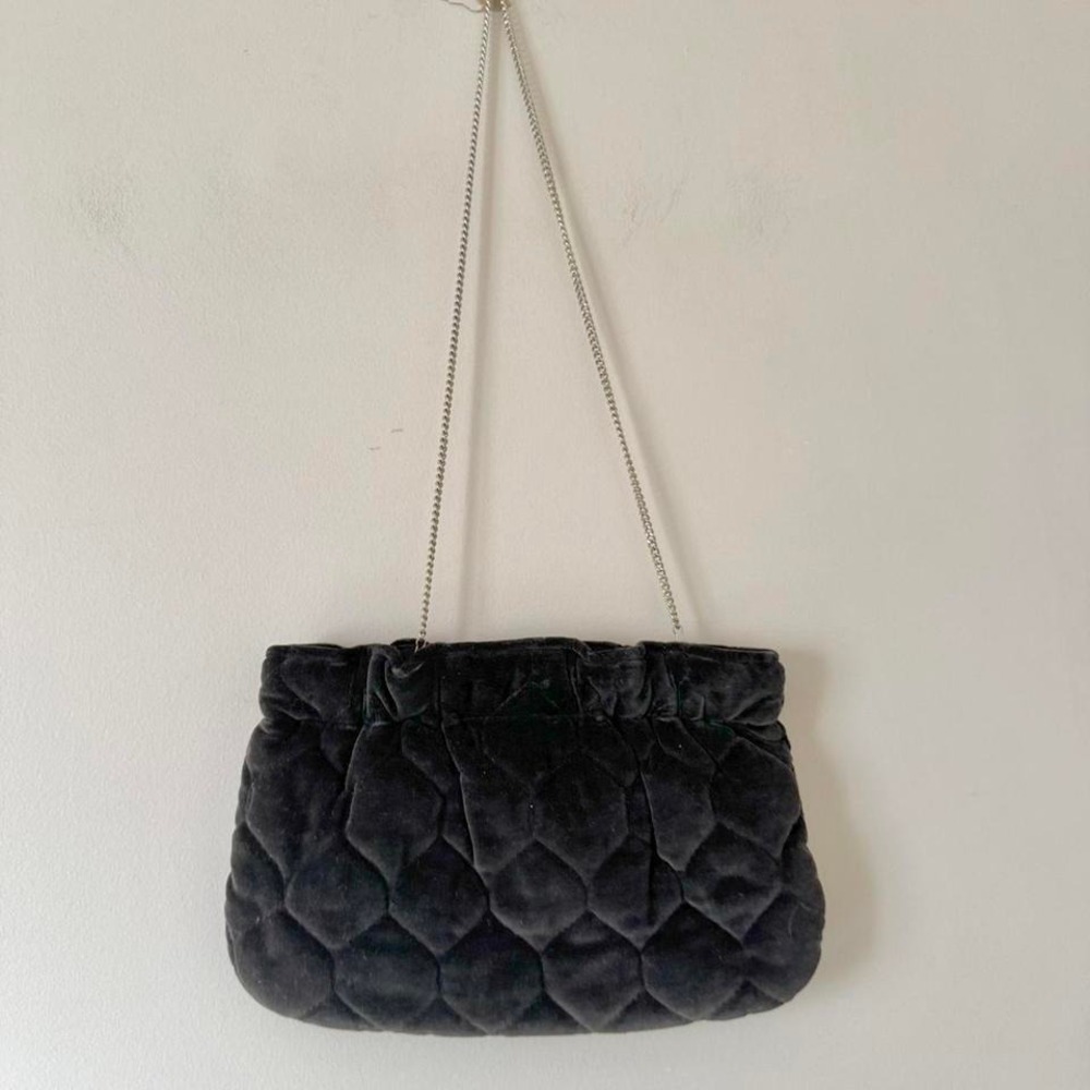 Vintage velvet purse gray / chocolate silver chain clutch